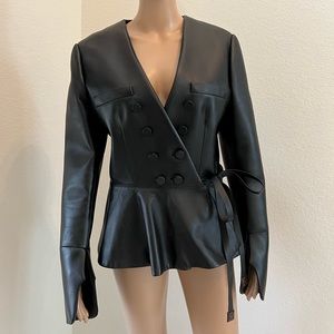 Louis Vuitton Double Breasted Peplum Front Tie Leather Jacket